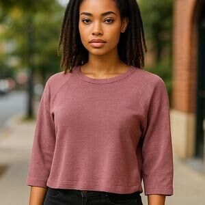 GINGER G Cropped Ribbed Maroon Red Pullover Tunic Top ~ Women's Size MEDIUM